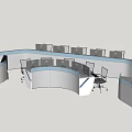 Modern Curved Conference Table With Multiple Computer Screens And Office Console Design 3d model