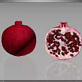Red Whole And Half Pomegranate With Seeds On Dark Background Reflection 3d model