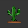 3D Rendered Green Cactus Desert Plant Natural Scene With Orange Base Stones And Grass Blades