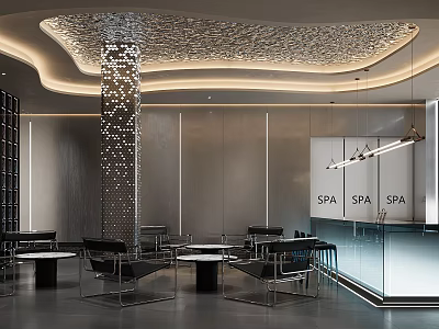 Modern SPA Lounge Area Interior Design With Decorative Ceiling And Glass Partition 3d model