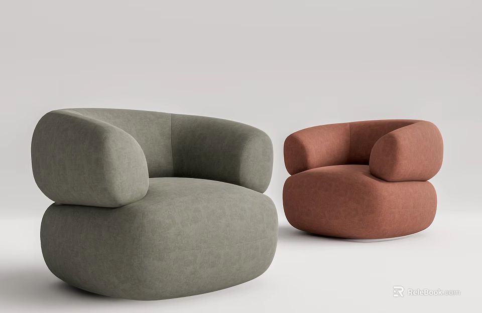 Modern Round Design Single Sofa In Green And Brown Fabric Upholstery 3d model 