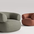 Modern Round Design Single Sofa In Green And Brown Fabric Upholstery