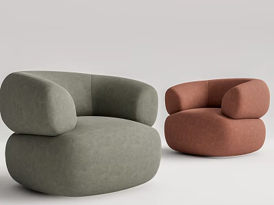 Modern Round Design Single Sofa In Green And Brown Fabric Upholstery 3d model