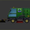 Green Street Sweeper Truck With Blue Windows Yellow Sweeping Brushes City Clean Logo And Warning Light