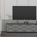 Modern TV Stand With Geometric Pattern Doors Supporting Flat Screen TV And Decorative Items 3d model