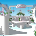 Flower Wave Floral Display With Pink Flowers Hanging Baskets And Arch Decoration