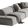 Modern Gray Sectional Sofa with Soft Pillows and Cozy Throw Blanket 3d model