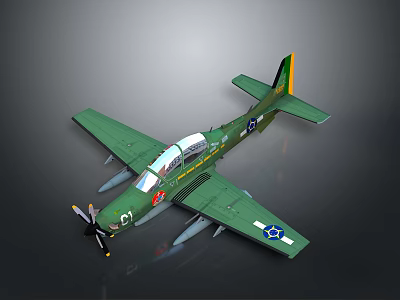 Detailed Green Aircraft Model with Propeller and Star Emblem in Aerospace Collection 3d model