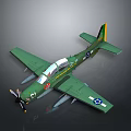 Detailed Green Aircraft Model with Propeller and Star Emblem in Aerospace Collection