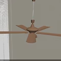 Brown Ceiling Fan Light With Blades In White Wall Interior And Window Blinds Design 3d model