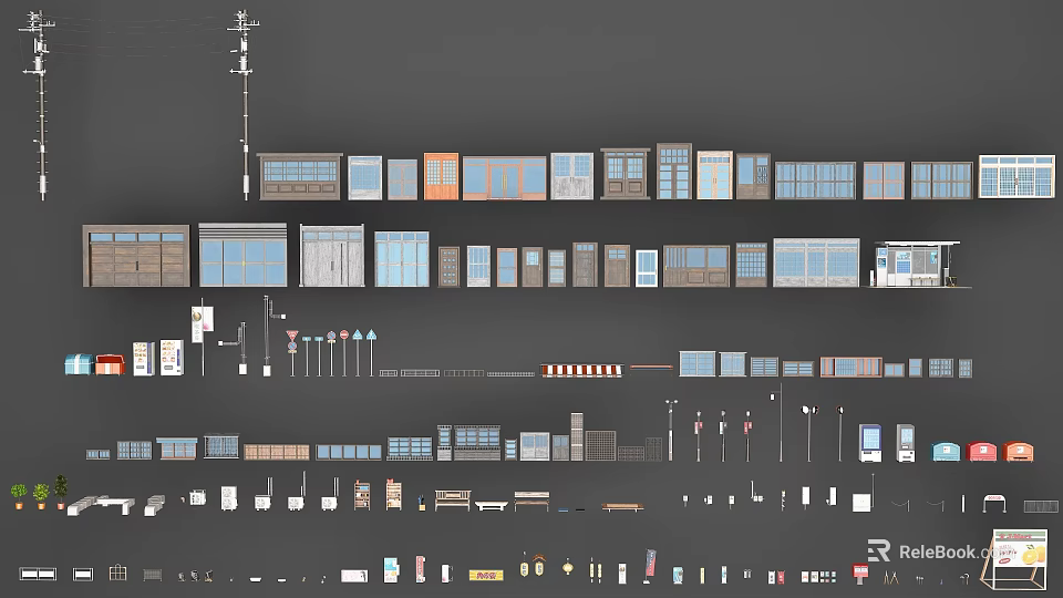 Comprehensive Road Infrastructure With Traffic Signs Street Lamps And Bus Stops 3d model 