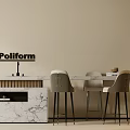 Poliform Modern Dining Table With Marble Top And Stylish Chairs Against Neutral Wall