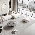 Modern Living Room Sofa And Coffee Table Set With White Sofa Round Table Striped Rug