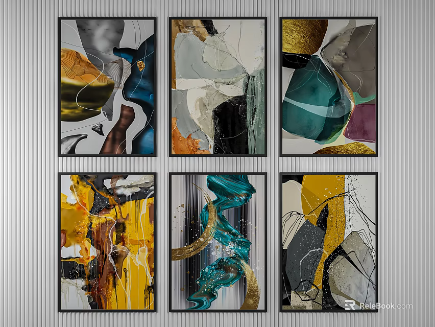 Abstract Paintings Collection With Vibrant Colors And Geometric Patterns For Wall Decor 3d model