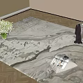 Square Light Colored Textured Rug With White Flower Vase Magazines and Scarf On Wooden Floor