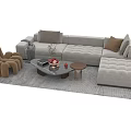 Modern L shaped Sofa Coffee Table Set with Brown Accent Chair Cushions and Gray Rug