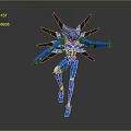 Blue Mechanical Robot Character With Red Winged Structures And Yellow Eyes 3d model