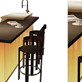Stylish Modern Bar Counter Interior With Black Countertop Yellow Cabinet And Bar Stools