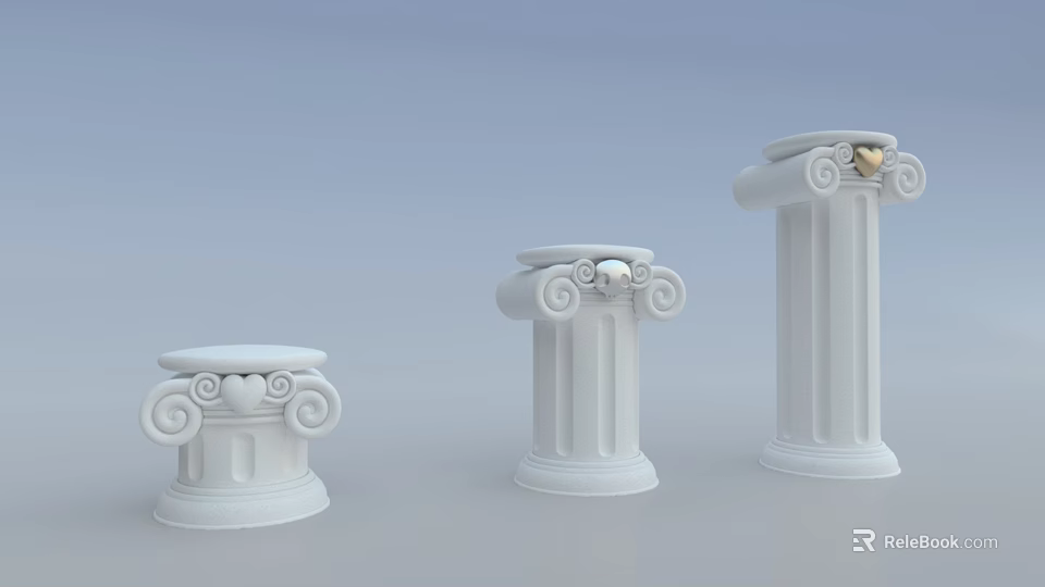 White Classical Columns With Scroll Decorations For Window Display Decoration 3d model 