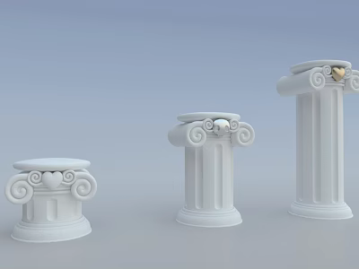 White Classical Columns With Scroll Decorations For Window Display Decoration 3d model