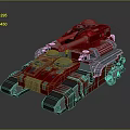 Red Military Tank Vehicle with Metallic Turret Tracks and Cannon Design