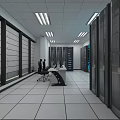 Monitoring Room Interior With Large Screen Multiple Computer Monitors Office Desk And Server Racks