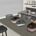 Modern Kitchen Countertop Displaying Multiple Kitchen Appliances Including Rice Cookers and Small Appliances