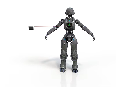 Detailed Gray Humanoid Robot With Mechanical Armor Helmet And Articulated Joints 3d model
