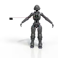 Detailed Gray Humanoid Robot With Mechanical Armor Helmet And Articulated Joints