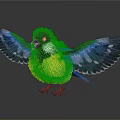 Colorful Bird With Spread Wings Black Head White Neck Yellow Belly Green And White Wings