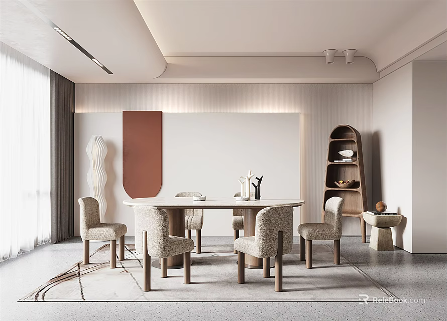 Elegant Modern Restaurant Interior With Round Dining Table And Decorative Chairs 3d model