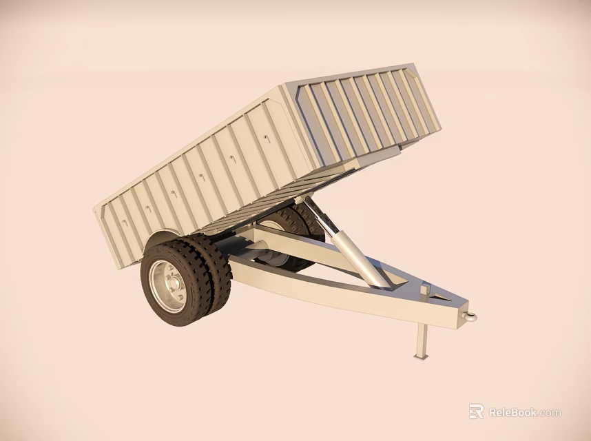 Heavy Duty Dump Trailer With Tilting Metal Bed And Large Wheels 3d model 