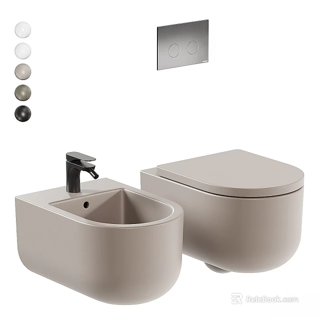 Sleek Modern Toilet With Matching Sink Wall Mounted Control Panel And Multiple Color Options 3d model 