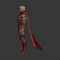 Game And Movie Character In Red Purple Armor With Silver Hair And Glowing Chest Decoration