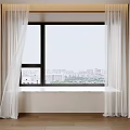 Thick Beige Curtains And White Sheer For Modern Window City View Interior