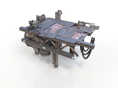 Industrial Metal Workbench With Mechanical Components Heavy Duty Frame And Cables 3d model