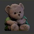 Children's Pink Teddy Bear Plush Toy Wearing Green Outfit On Gray Background