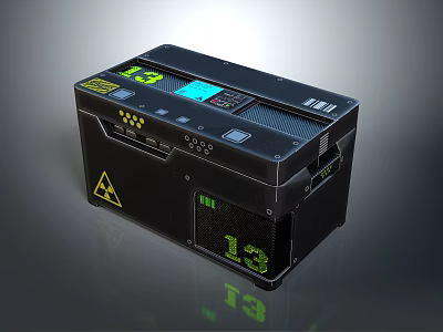 Black Case With Digital Display Showing Number 13 And Radioactive Warning Symbol 3d model