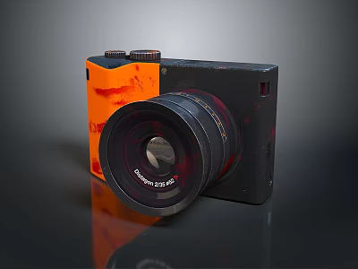 Stylish Computer Camera Accessory With Orange Black Design And Large Retro Lens Feature 3d model