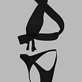 Black Bikini Set With Crisscross Straps Tied Bow And Triangle Bottom