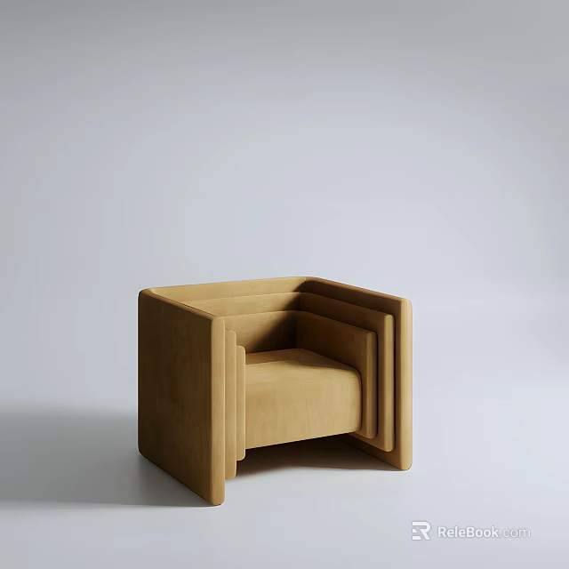Stylish Light Brown Single Sofa With Modern Minimalist Design And Square Structure 3d model