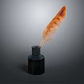 Vintage Orange White Feather Placed In Black Ink Bottle Decorative Item