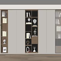 Modern Bookcase Design With Wooden Frames Glass Doors Open Shelves And Decorative Items