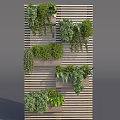 Vertical Living Plant Wall With Wooden Slat Background And Various Green Potted Plants