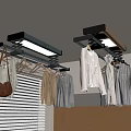 Ceiling Mounted Clothes Rack with LED Light Hanging Clothes Jackets and Handbag in Modern Room