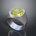 Stylish Silver Ring With Golden Circular Top And Engraved Text