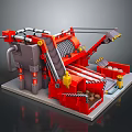 Industrial Crushing Machine Red Gray Structure With Conveyor Belt Roller And Yellow Components
