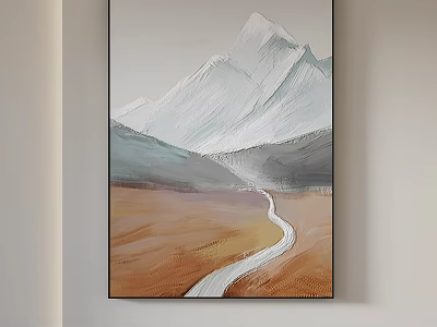 Mountain Landscape Painting With White Peaks Gray Hills And Brown Terrain Path 3d model