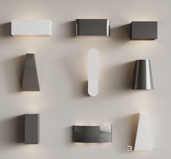 Modern Interior Wall Lamps with White and Gray Colors and Various Shapes 3d model 