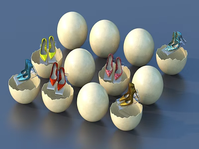 Colorful Fashion Shoes Placed in Cracked Egg Shells for Creative Display Design 3d model